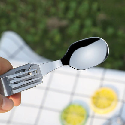 6-in-1 Folding Tableware (Fork/Knife/Spoon/Bottle Opener) for Camping and Survival
