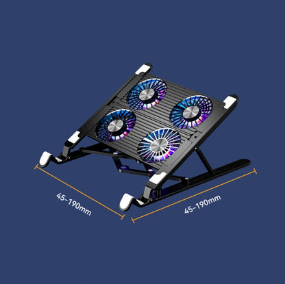 Laptop Radiator Bracket Folding Storage Air-cooled Cooling Base,Style:, Four Fan
