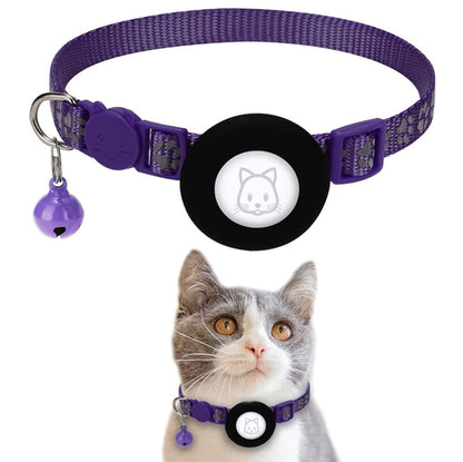 Pet Cat Reflective Collar with Bell for AirTag 2nd Gen / AirTag 1st Gen, Blue, Purple, Black, Pink, Orange, Light Green, Rose Red, Green, Yellow