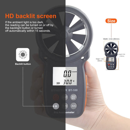 BT-100 Handheld Anemometer Wind Speed Wind Chill Temperature Measuring Instrument, BT-100