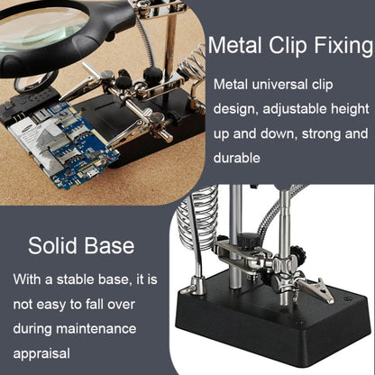 16129-C 2.5X/7.5X/10X LED Lighting Auxiliary Bracket Maintenance Magnifier, EU Plug, US Plug