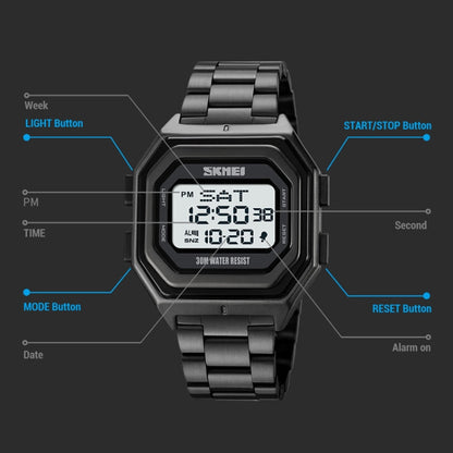 SKMEI 1875 Men Outdoor Electronic Watch Timing Multi-Functional Watch, Style:, 1875 Steel Band Black Machine, 1875 Silicone Band White Machine, 1875 Silicone Band Black Machine, 1875 Steel Band White Machine