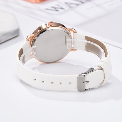 Ladies Moon Pattern Dial PU Strap Quartz Watch, White, Yellow, Red, Purple, Blue, Black, Pink, Grey, Brown, Red+Bracelet, Black+Bracelet, Tianlan+Bracelet