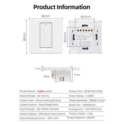 Tuya ZigBee Smart Single-fire Zero-fire Sharing Switch Phone Control Voice Panel EU Plug, Spec:, 1 Button, 2 Buttons, 3 Buttons