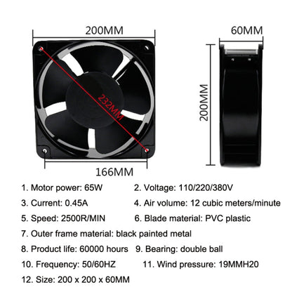 20cm Chassis Cabinet Metal Case Low Noise Cooling Fan, FP20060 110V, FP20060 220V, FP20060 380V