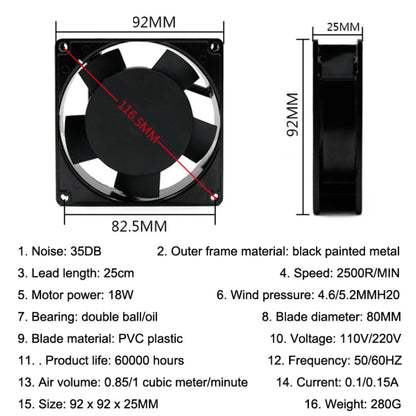 9cm Silent Chassis Cabinet Heat Dissipation Fan, 220V Oil Bearing, 110V Oil Bearing, 220V Double Ball Bearing, 110V Double Ball Bearing
