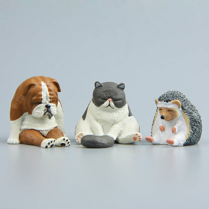 Warm Series Sitting Sleepy Zoo Figure Fridge Magnets, Fat Cat, Brown Bear, Pug dog