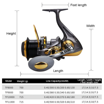 Long-distance Casting Reel Large Gapless Sea Rod Fishing Reel Spinning Reel, TF8000, TF9000, TF10000, TF11000