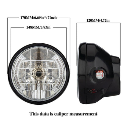 Motorcycle 7 Inch LED Headlamp Angel Ring Steering Function With Bracket, PE-D7inS01TZ 28-36MM, PE-D7inS01TZ 35-43MM