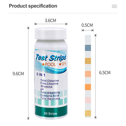50pcs PH075 6 In 1 Residual Chlorine PH Water Quality Detector PH Test Paper, Package Random Delivery