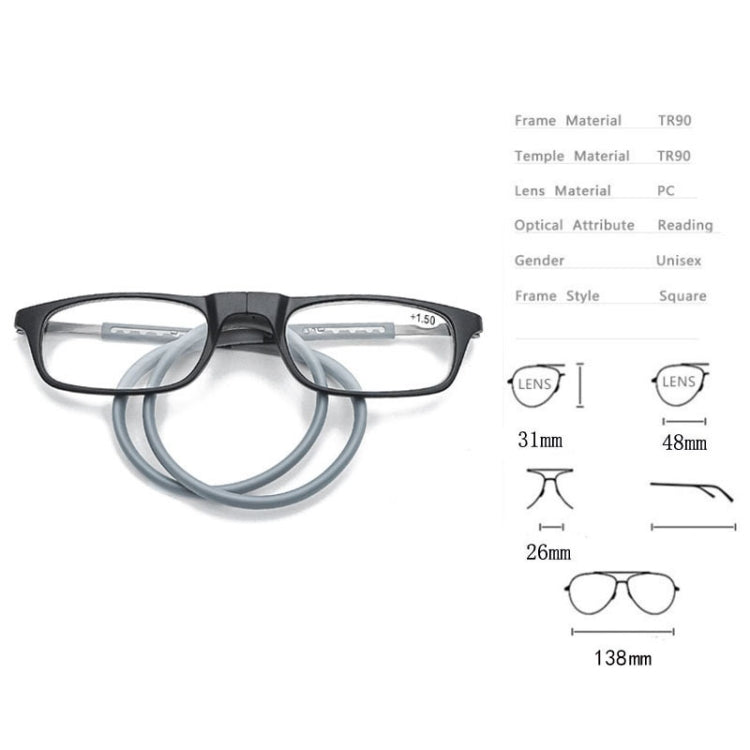 Portable Magnetic Hanging Neck Retractable Reading Glasses, +250, +275, +300, +325, +350