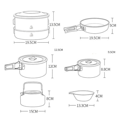Hewolf HW-K1779 4-5 People Outdoor Aluminum Stove Portable Storage Camping Set, HW-K1779