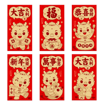 6pcs /Pack Dragon New Year Red Packets Cartoon Dragon Zoshili New Year Red Envelopes, 936L