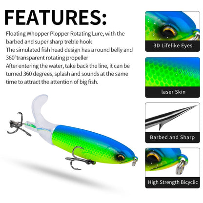 PROBEROS DW601 360 Degree Rotating Propeller Lures Topwater Tethered Tractor Floating Fake Fish Bait, 11.5cm/16.5g, 14.5cm/32.5g, 10.5cm/13.5g