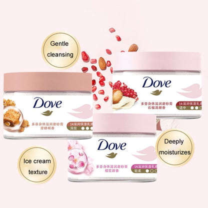 Dove Body Scrub Gentle Moisturizing Cleansing Exfoliating Body Polish, 298g Pomegranate Scent, 298g Cherry Scent, 298g Coconut Flavor