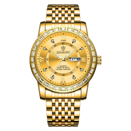 BINBOND B2202 Diamond Dual-calendar Luminous Quartz Watch, Inter-gold-Blue, Inter-gold-Green, Inter-gold-Black, Inter-gold-White, Full-gold-Gold, Full-gold-Black, White Steel-Blue, White Steel-Black