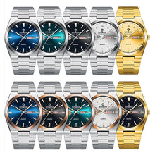 BINBOND B102 Dual-calendar Leisure Waterproof Luminous Quartz Watch, White Steel-Blue