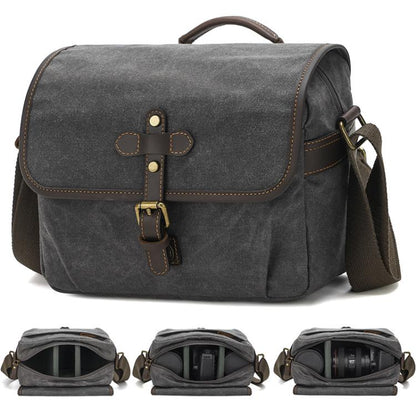 Waxed Canvas Camera Messenger Bag with Adjustable Dividers for DSLR Photography and Travel, L Dusty Yellow, L Army Green, L Deep Gray, S Army Green, S Dusty Yellow, S Deep Gray