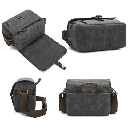 Waxed Canvas Camera Messenger Bag with Adjustable Dividers for DSLR Photography and Travel, L Dusty Yellow, L Army Green, L Deep Gray, S Army Green, S Dusty Yellow, S Deep Gray