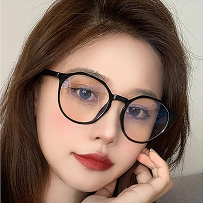 Fashion Eyeglasses Retro TR Frame Plain Glass Spectacles, Blue, Bright black, Matte Black, Pink, Gray