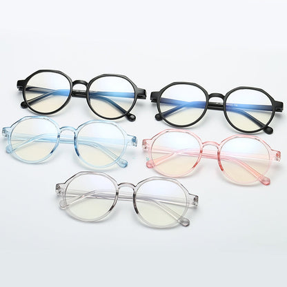 Fashion Eyeglasses Retro TR Frame Plain Glass Spectacles, Blue, Bright black, Matte Black, Pink, Gray