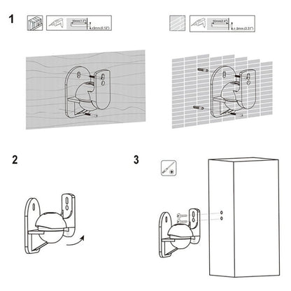 Pair Black Surround Sound Speaker Wall Mount Brackets 45 Degree Rotatable Design TV Wall Mount 8 x 4.5 x 5.8cm