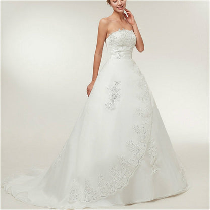 Vintage Lace Slim Slimming Tube Top Long Trailing Wedding Dress, M, L, XL