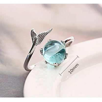 Women Fashion Blue Crystal Mermaid Shape Open Rings