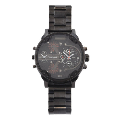 CAGARNY 6820 Fashionable Business Style Large Dial Dual Time Zone Quartz Movement Wrist Watch with Stainless Steel Band & Calendar Function for Men((Black Steel Band Blue Window), Black Steel Band Blue Window, Steel Band White Window                   ...