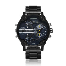 CAGARNY 6820 Fashionable Business Style Large Dial Dual Time Zone Quartz Movement Wrist Watch with Stainless Steel Band & Calendar Function for Men((Black Steel Band Blue Window), Black Steel Band Blue Window, Steel Band White Window                   ...