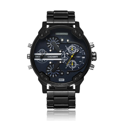CAGARNY 6820 Fashionable Business Style Large Dial Dual Time Zone Quartz Movement Wrist Watch with Stainless Steel Band & Calendar Function for Men((Black Steel Band Blue Window), Black Steel Band Blue Window, Steel Band White Window                   ...