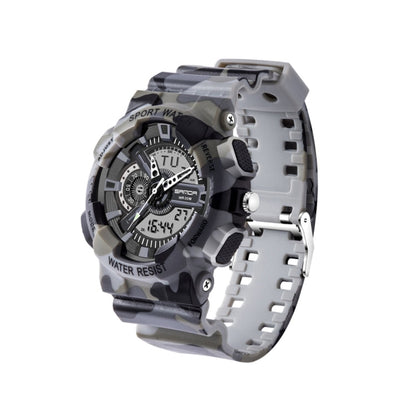 SANDA 5318 LED Luminous Display & Stopwatch & Alarm & Date and Week Function Men Quartz + Digital Dual Movement Watch with Plastic Band (Camouflage Yellow)