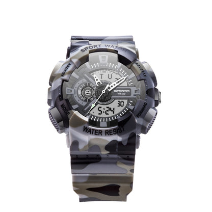 SANDA 5318 LED Luminous Display & Stopwatch & Alarm & Date and Week Function Men Quartz + Digital Dual Movement Watch with Plastic Band (Camouflage Yellow)