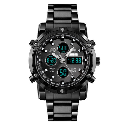 SKMEI 1389 Multifunctional Men Business Digital Watch 30m Waterproof Large Dial Wrist Watch with Stainless Steel Watchband , 1389 Silver, 1389 Black, 1389 Blue