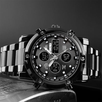 SKMEI 1389 Multifunctional Men Business Digital Watch 30m Waterproof Large Dial Wrist Watch with Stainless Steel Watchband , 1389 Silver, 1389 Black, 1389 Blue