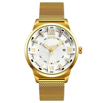 SKMEI 9166 Fashion Men Business Watch 30m Waterproof Metal Quartz Wristwatch