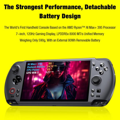 GPD WIN 5 Handheld Game Console, 32GB+2TB, 7 inch Windows 11 OS AMD Ryzen Al Max+ 395 CPU, US Plug, Al Max+ 395 / 32GB+2TB