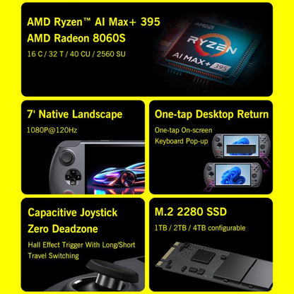 GPD WIN 5 Handheld Game Console, 32GB+2TB, 7 inch Windows 11 OS AMD Ryzen Al Max+ 395 CPU, US Plug, Al Max+ 395 / 32GB+2TB