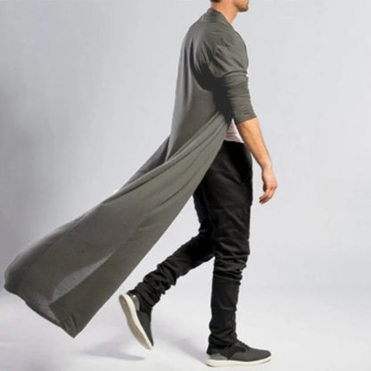 Mens Casual Loose Long Cardigans Coat (Color:Black Size:S), XL