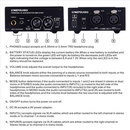 LINEPAUDIO B982 Power Amplifier Instrument Drummer Earphone Monitor Signal Amplifier, Dual XLR Input, B982