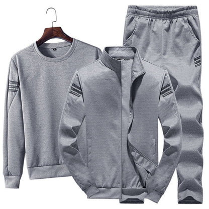 3 in 1 Autumn Thin Velvet Round Neck Bottoming Shirt + Stand Collar Cardigan Jacket + Trousers Casual Sports Suit for Men, M, L, Xl, Xxl, XXXL, XXXXL