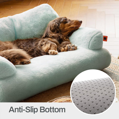 MEWOOFUN Plush Cat Bed For Indoor Cats - Washable 26x19x13 Inch Pet Couch With Non-Slip Bottom, Fluffy Small Dog Bed For Puppies & Kittens, Blue