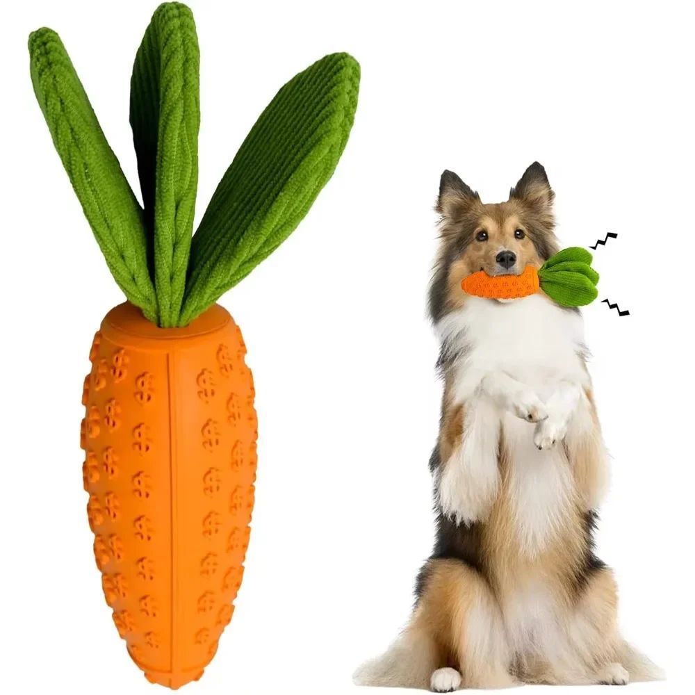 TUGME Carrot Dog Chew Toys Durable Rubber Squeaky Toy Shaped Dog Toys For Dogs Boredom Chewers Toothbrush Toy Supplies