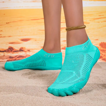 ZVB Women's Water Shoes - Breathable Yoga & Swim Shoes with Elastic Fabric Upper, Non-Slip Rubber Sole for Indoor/Outdoor Activities, Lightweight All-Season Design, Versatile Activewear | Wide Toe Design | Flexible Footwear Cyan & other colors