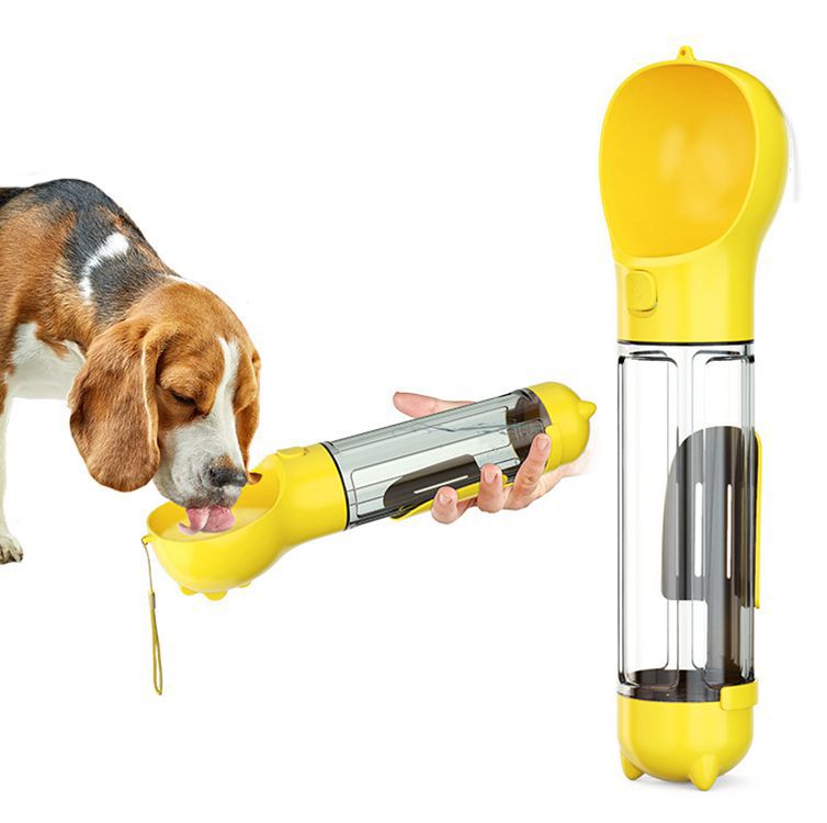 300-500ml Portable Multifunction Dog Water Bottle Food Feeder For Big Dogs 3 In 1 Poop Dispenser Puppy Pet Travel Drinking Bowls