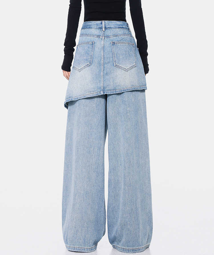 Two-Tone Vintage Wash Straight Leg Jeans – High Waist Denim