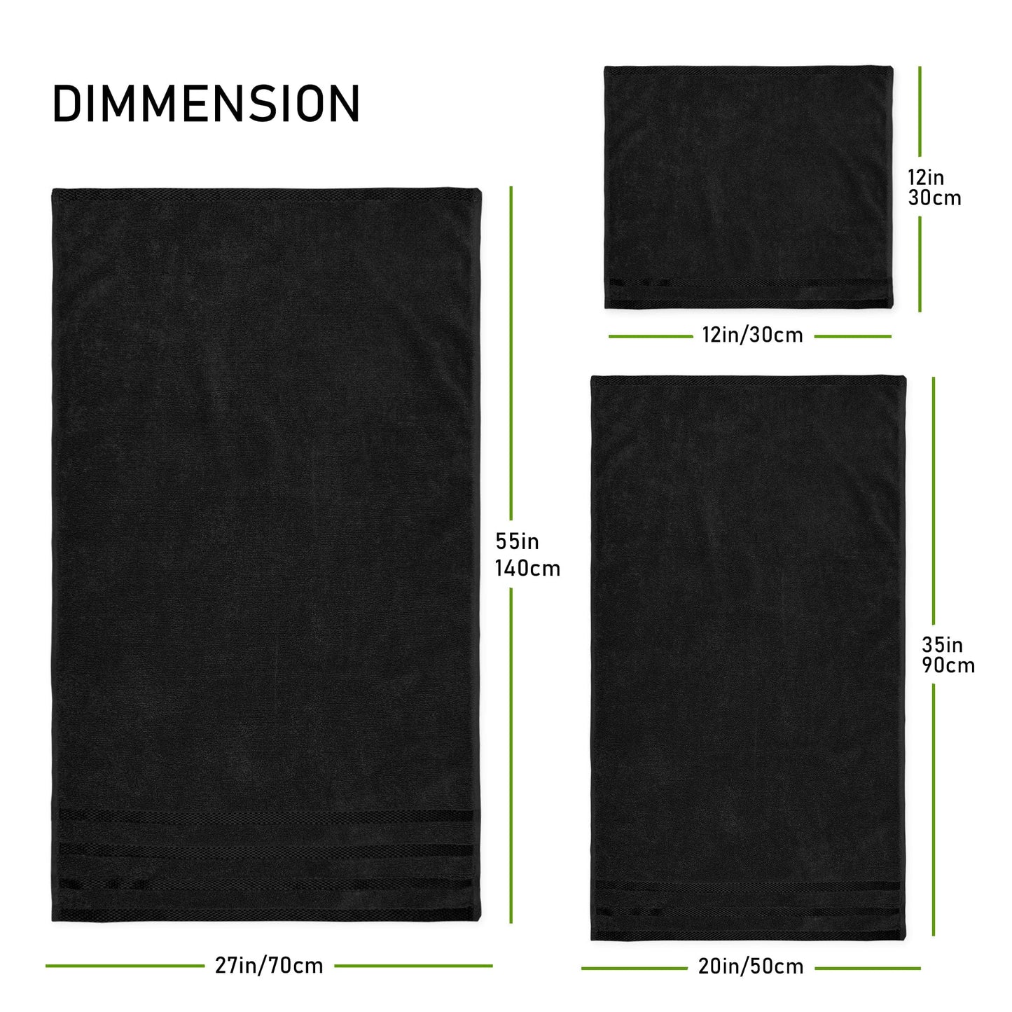 Belmont Viscose Stripe Black Towels 100% Cotton Hotel Quality Super Absorbent 10 Piece Bale Set, 4 Hand Towel & 12 Face Cloths by OLIVIA ROCCO