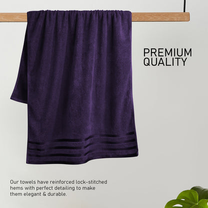 Belmont Viscose Stripe Purple Towels 100% Cotton Hotel Quality Super Absorbent 10 Piece Bale Set, 4 Hand Towel & 12 Face Cloths by OLIVIA ROCCO