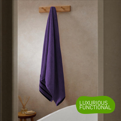 Belmont Viscose Stripe Purple Towels 100% Cotton Hotel Quality Super Absorbent 10 Piece Bale Set, 4 Hand Towel & 12 Face Cloths by OLIVIA ROCCO