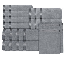 Belmont Viscose Stripe Silver Towels 100% Cotton Hotel Quality Super Absorbent 10 Piece Bale Set, 4 Hand Towel & 12 Face Cloths by OLIVIA ROCCO